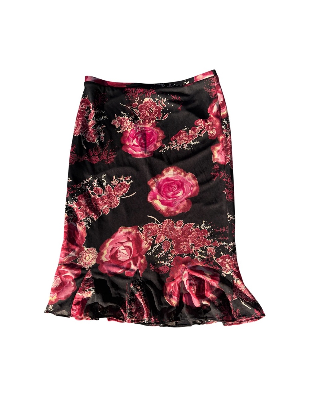 Vintage Floral Midi Skirt Pink Rose Print